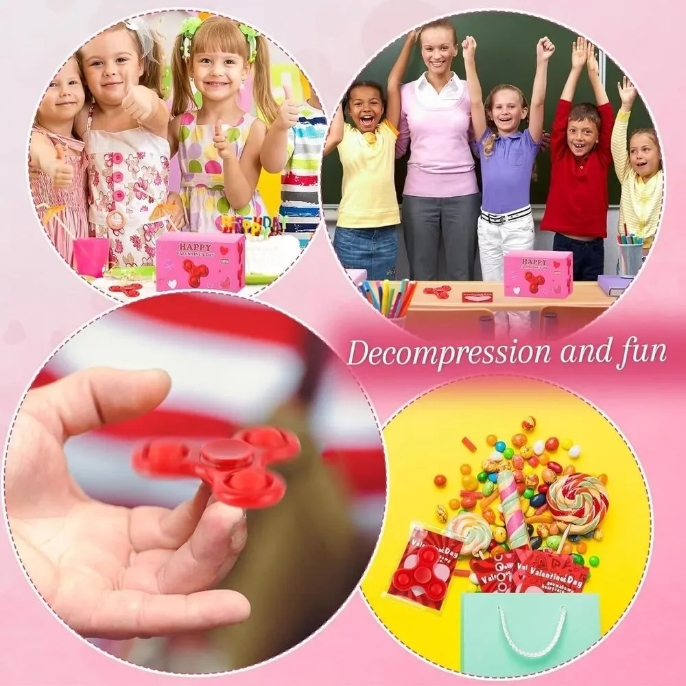 24 Valentine Fidget Spinner Sets with Cards Class Gift Party Favors for Kids NEW